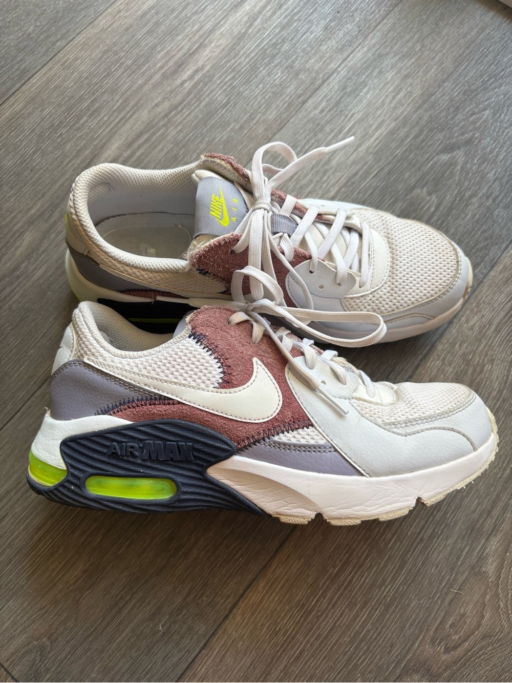 Nike Women’s Air Max Sneakers in Cream, Pink & Gray with Neon Accent